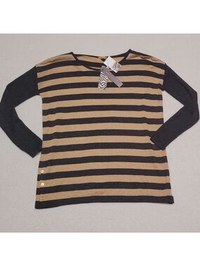NWT Dana Buchman Black Gold Metallic Striped Drop Shoulder Side Button Sweater S